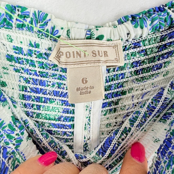 Point Sur J.Crew Blue Green Floral Smocked Tiered Midi Dress Womens 6 Cotton - Picture 4 of 9